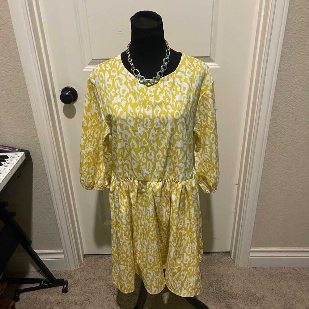 Yellow and White Leopard Print Dress